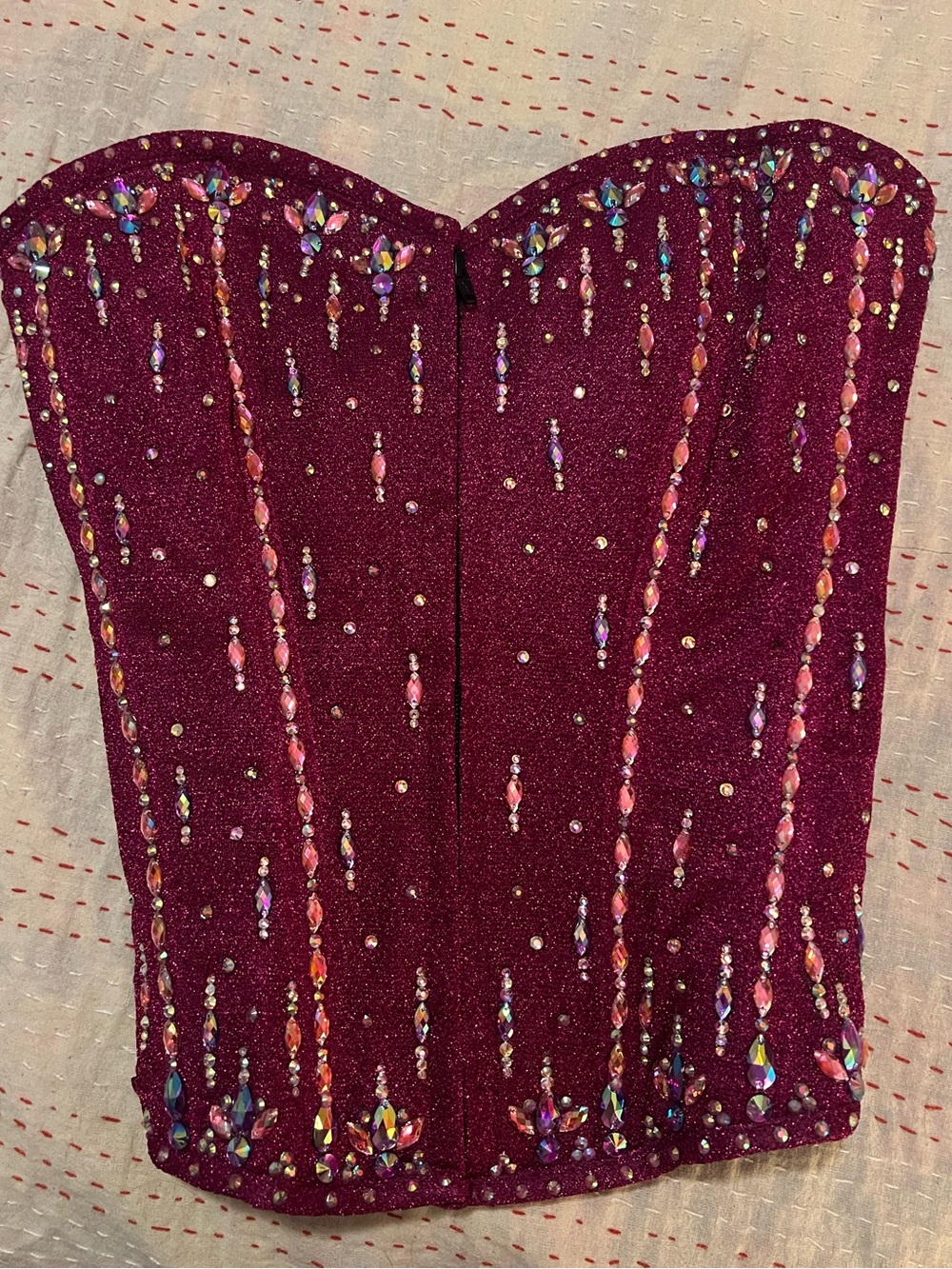 Rhinestone Embellished Raspberry Glitter Zipper Corset (XL) #showgirl #burlesque